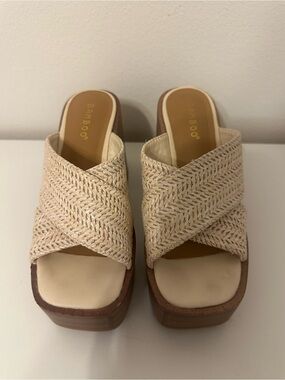 BAMBOO Beige Woven Platform Wedge Slides